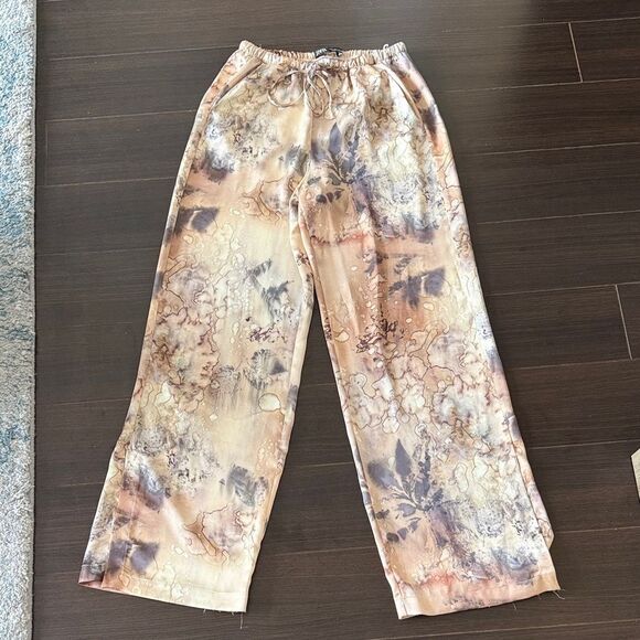 ZARA Full Length Printed Brown satin Women's Pants, Small - Picture 6 of 10